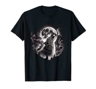Amazon.com: Wolf Howling At Moon T-Shirt : Clothing, Shoes